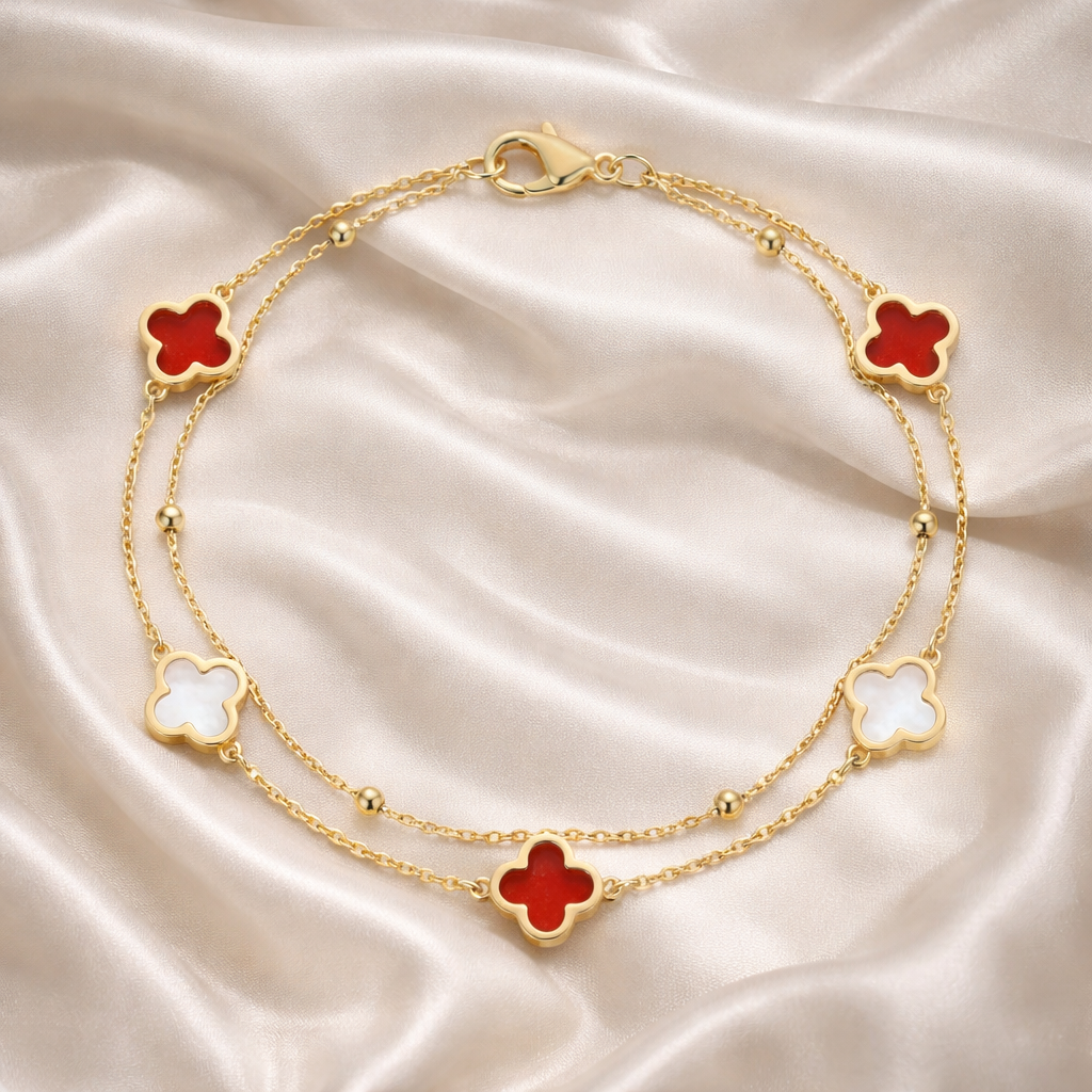 Mabel Clover Double Chain Bracelet - Red