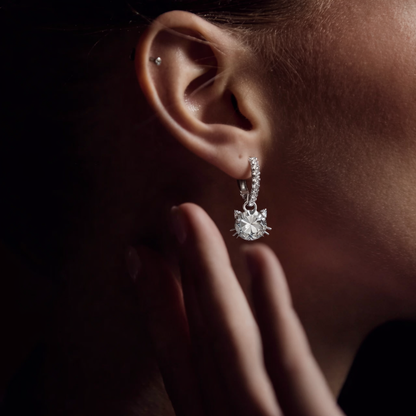 Lumière Pavé Hoop Earrings with Cat-Shaped Crystal