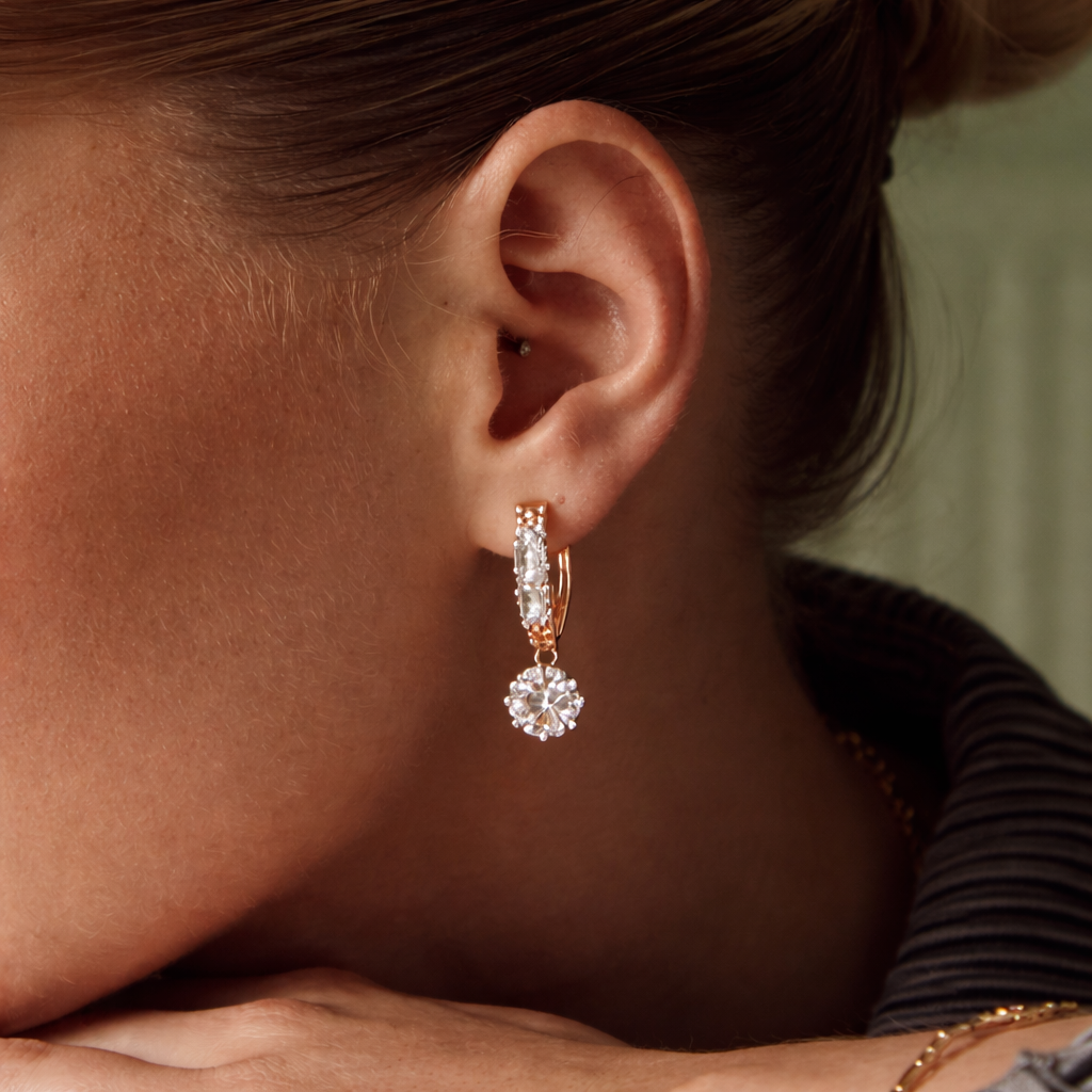 Lumière Pavé Drop Earrings with Aqua Blue Crystal