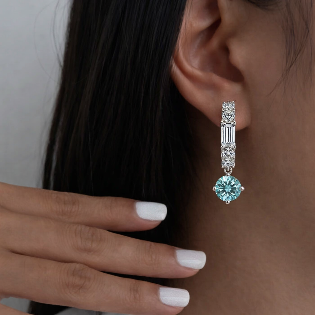 Lumière Pavé Drop Earrings with Aqua Blue Crystal