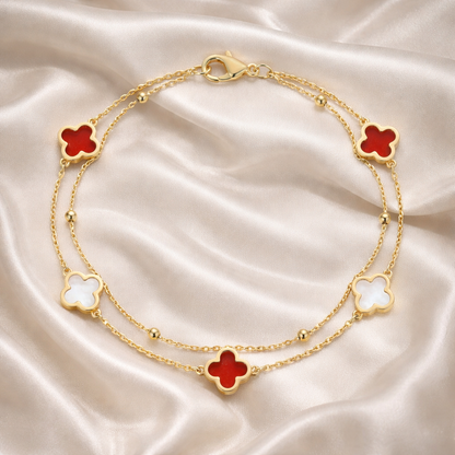 Mabel Clover Double Chain Bracelet - Red