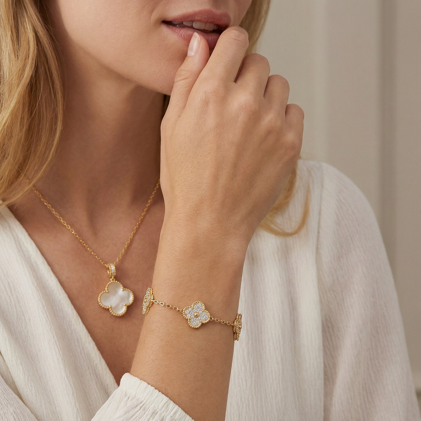 Mabel White Clover Inlay Necklace