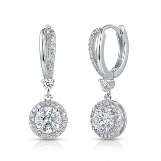 Lumière Pavé Hoop Earrings with Halo Drop