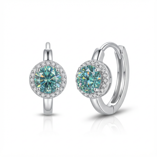 Lumière Halo Hoop Earrings with Blue-Green Crystal