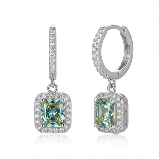 Lumière Pavé Hoop Earrings with Princess-Cut Green Halo