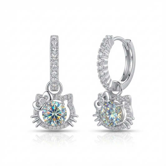 Lumière Pavé Hoop Earrings with Feline Bow Motif and Colored Halo