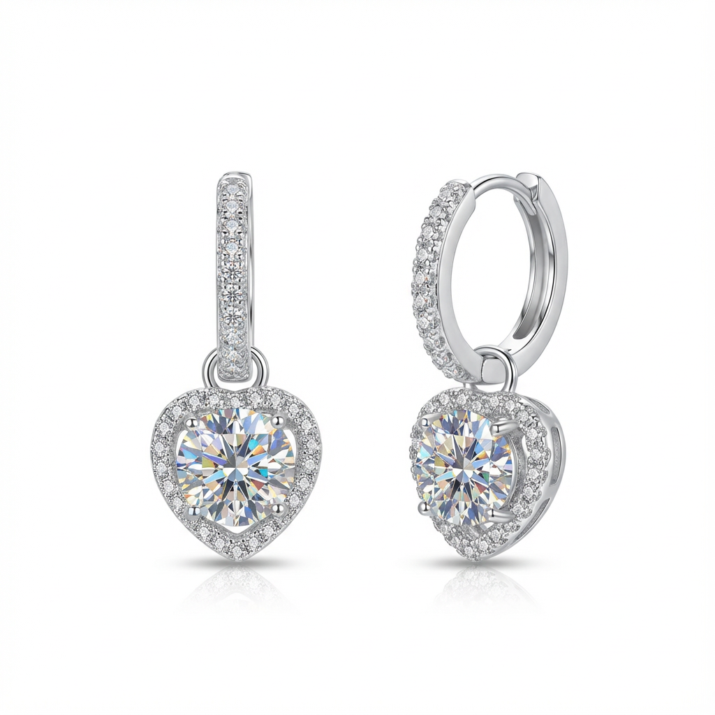 Lumière Pavé Hoop Earrings with Heart Halo Drop