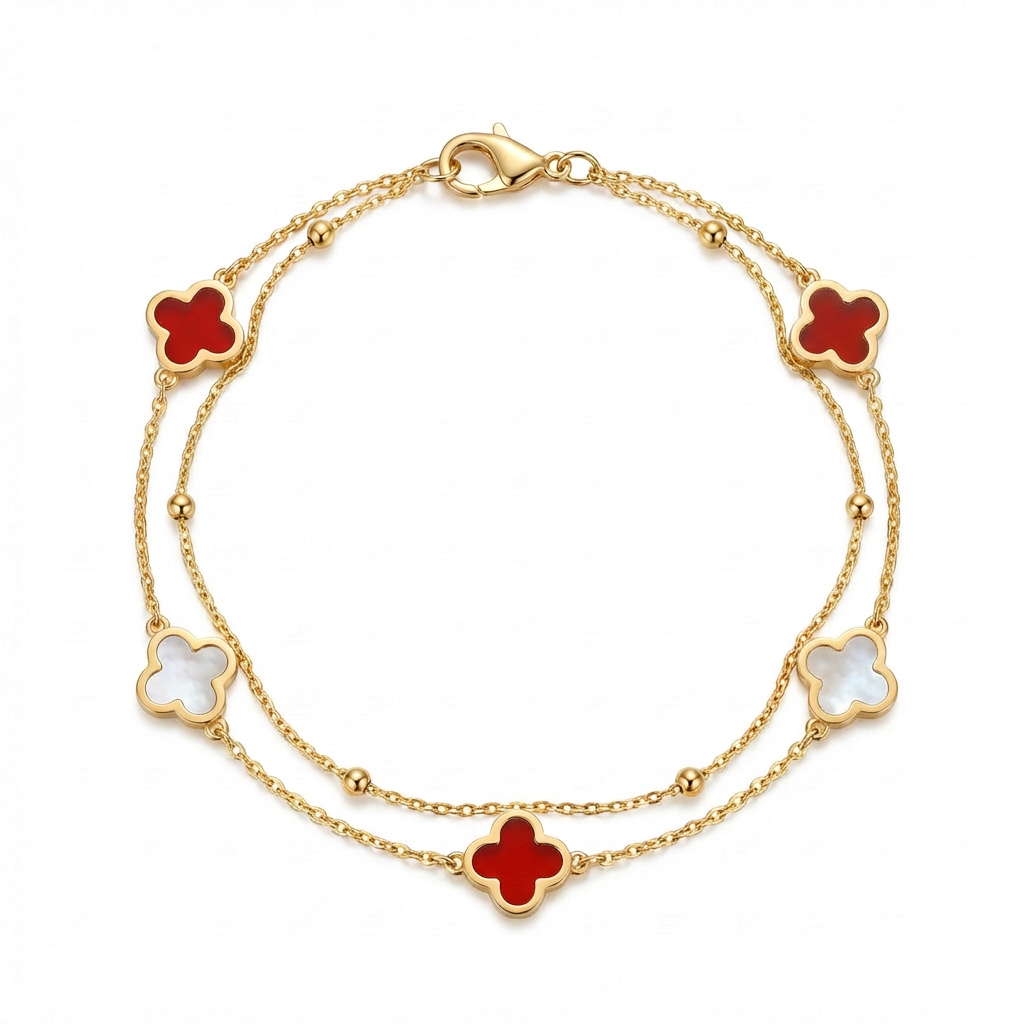 Mabel Clover Double Chain Bracelet - Red