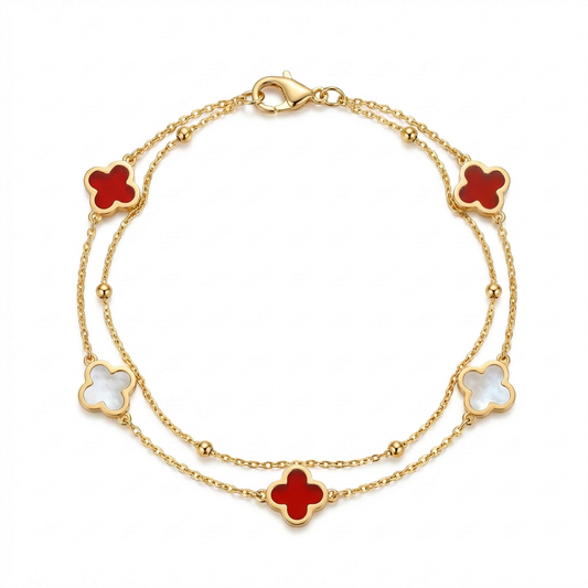 Mabel Clover Double Chain Bracelet - Red