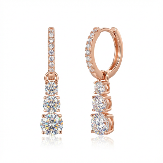Lumière Triple Drop Pavé Earrings – Rose Gold