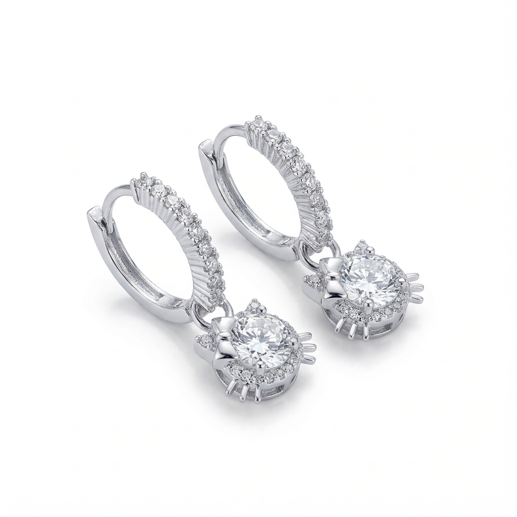 Lumière Pavé Hoop Earrings with Cat-Shaped Crystal