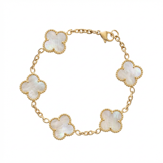 Mabel Clover White Bracelet – Gold