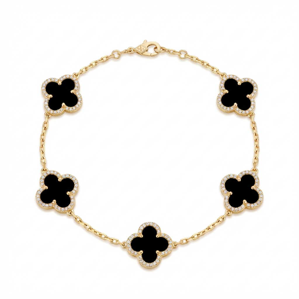 Mabel Clover Black Pavé Bracelet – Gold