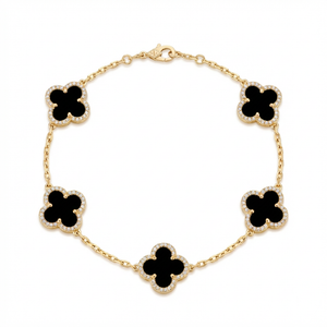 Mabel Clover Black Pavé Bracelet – Gold