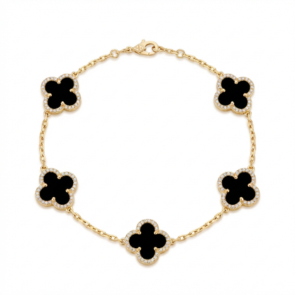 Mabel Clover Black Pavé Bracelet – Gold
