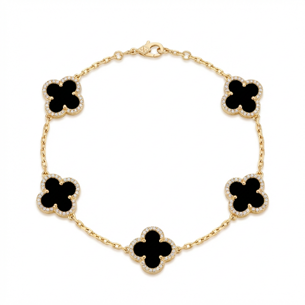 Mabel Clover Black Pavé Bracelet – Gold
