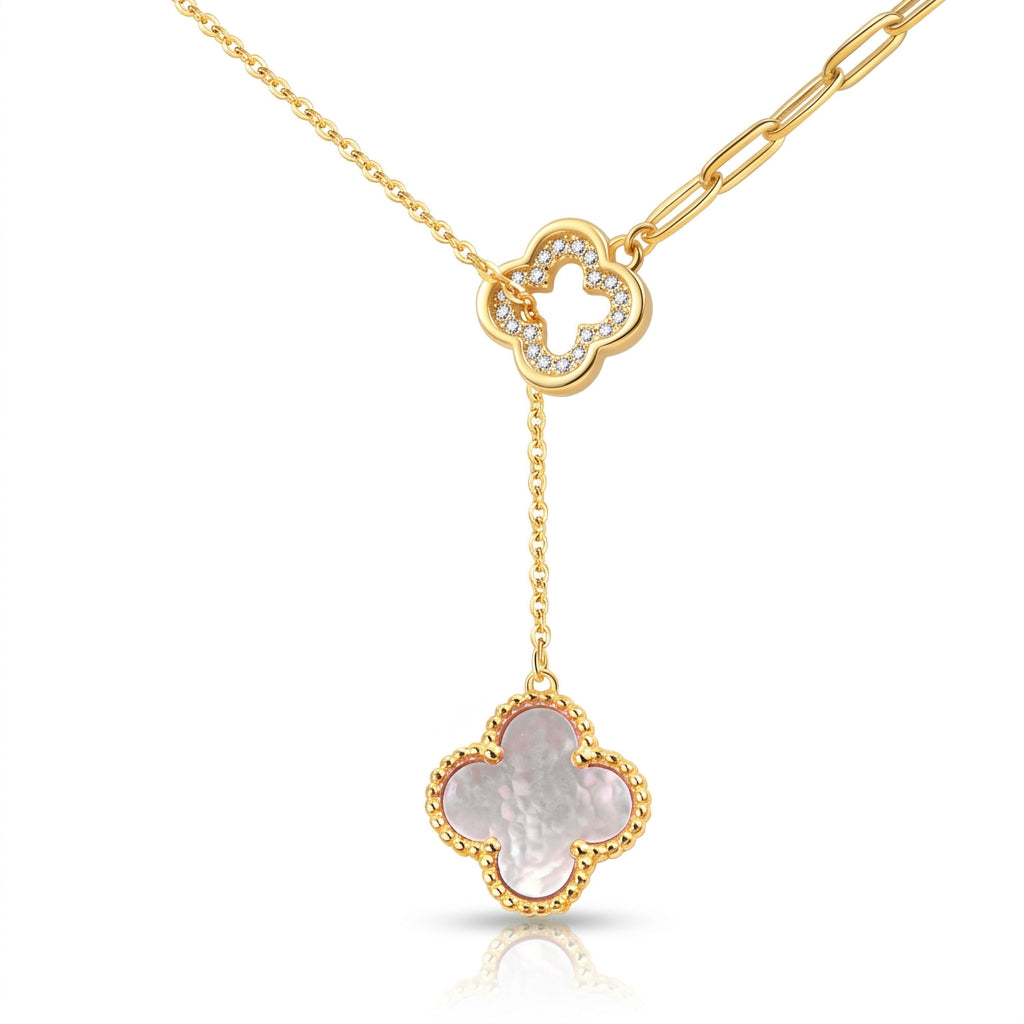 Lueur Lariat Clover Pavé Necklace