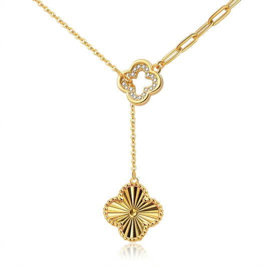 Lueur Lariat Clover Pavé Necklace