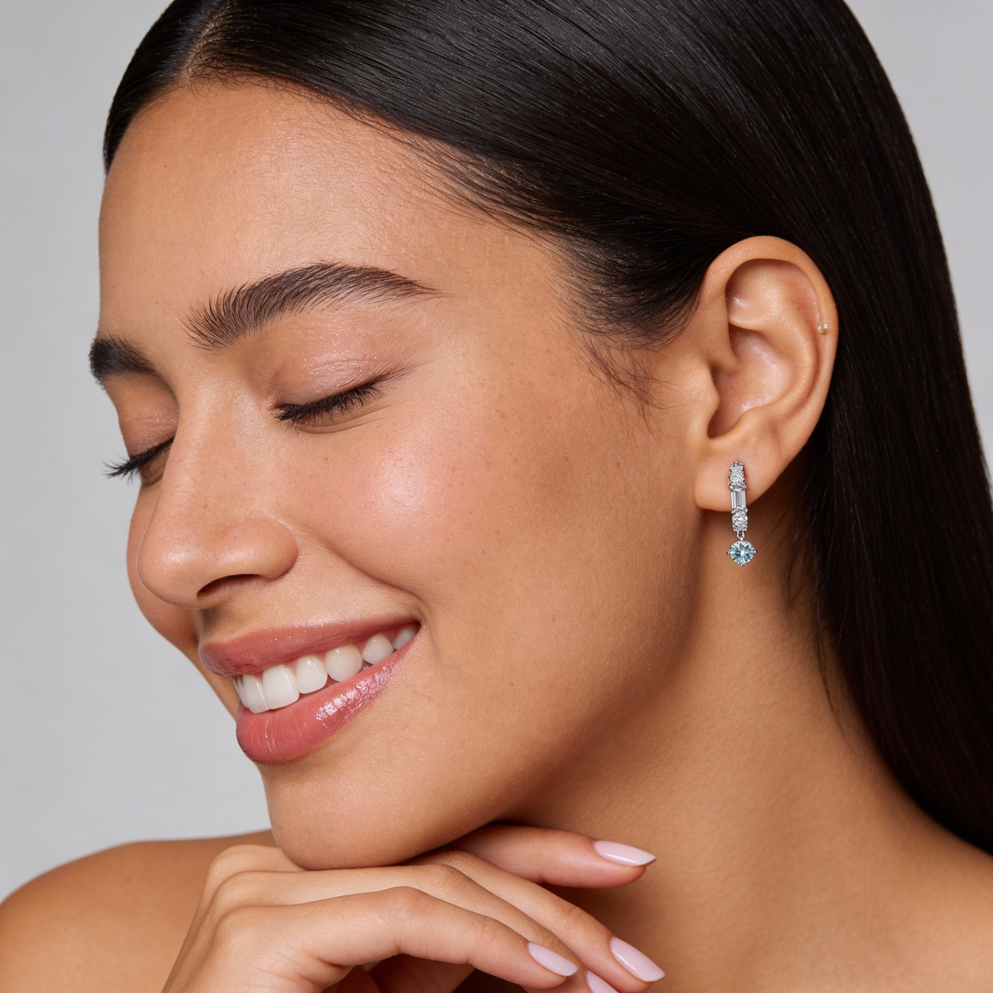 Lumière Pavé Drop Earrings with Aqua Blue Crystal