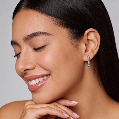 Lumière Pavé Drop Earrings with Aqua Blue Crystal