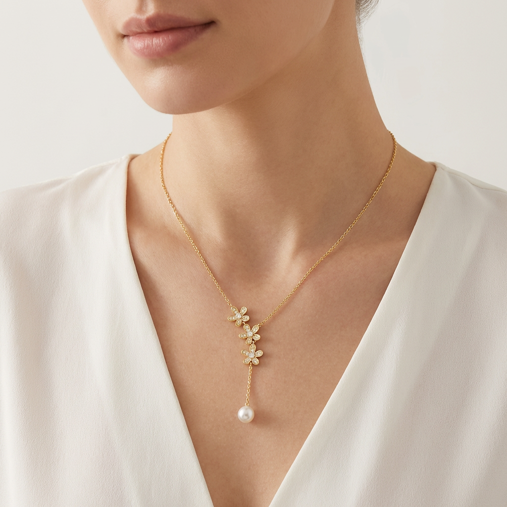 Floréa Drop Necklace Pearl Accent Pendant