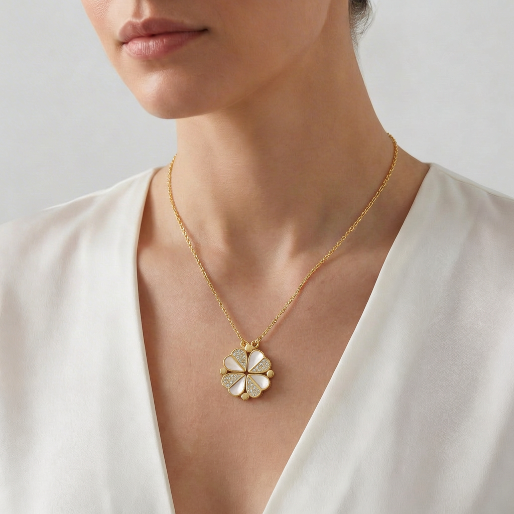 Fortuna Radiance Necklace Pavé Clover Pendant