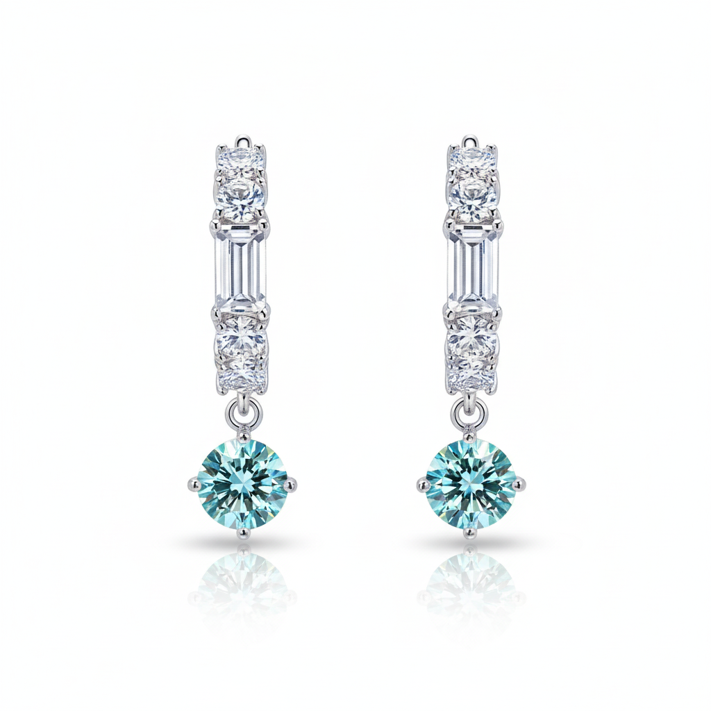 Lumière Pavé Drop Earrings with Aqua Blue Crystal